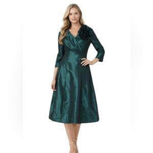 Teri Jon Deep Green Midi Dress